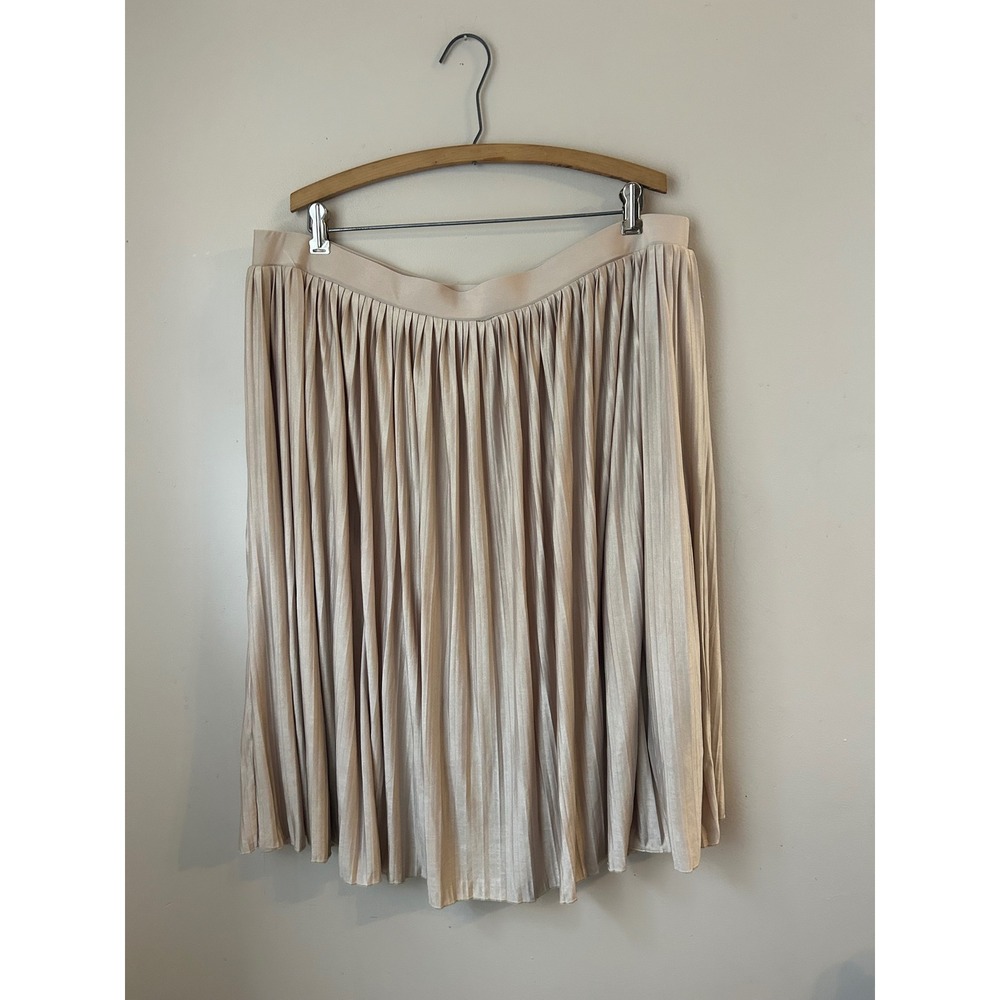Y2K Charlotte Russe Plus Size 3X Beige Pleated Midi Skirt Glam Party Holiday